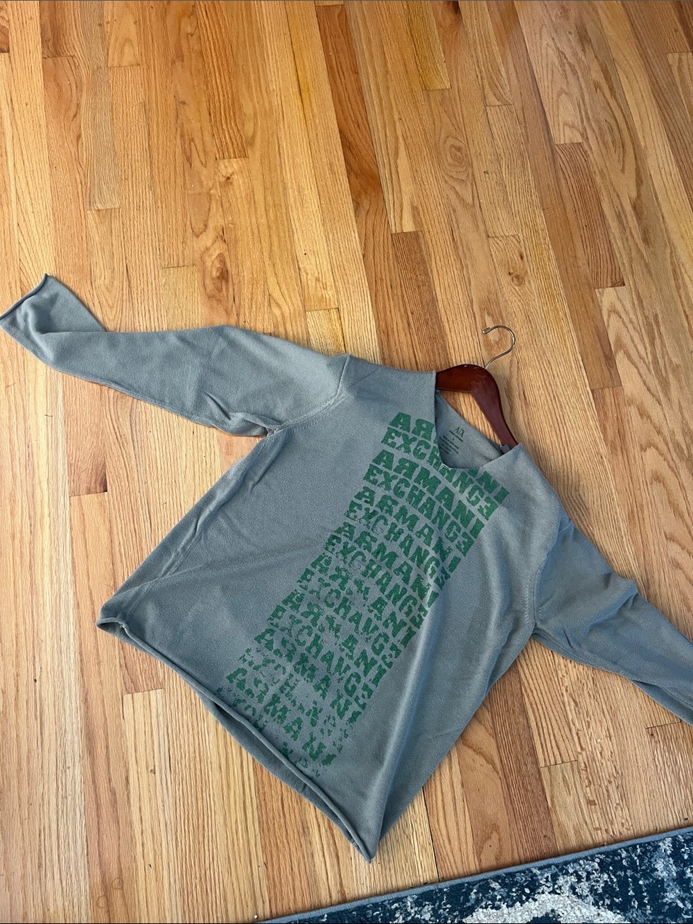 Armani Exchange Olive Green Crewneck with Vertical Logo